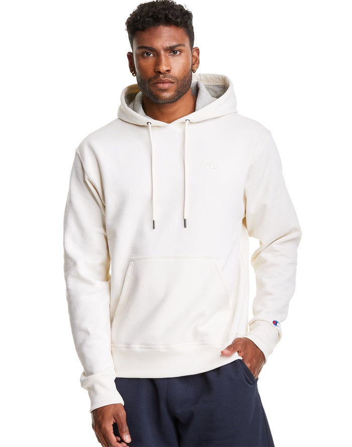 Champion Herre Hættetrøje Hvide - Powerblend Fleece C Logo - Danmark QYH-071398